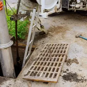 Cleaning the sewer system special equipment on utility service in the town.
